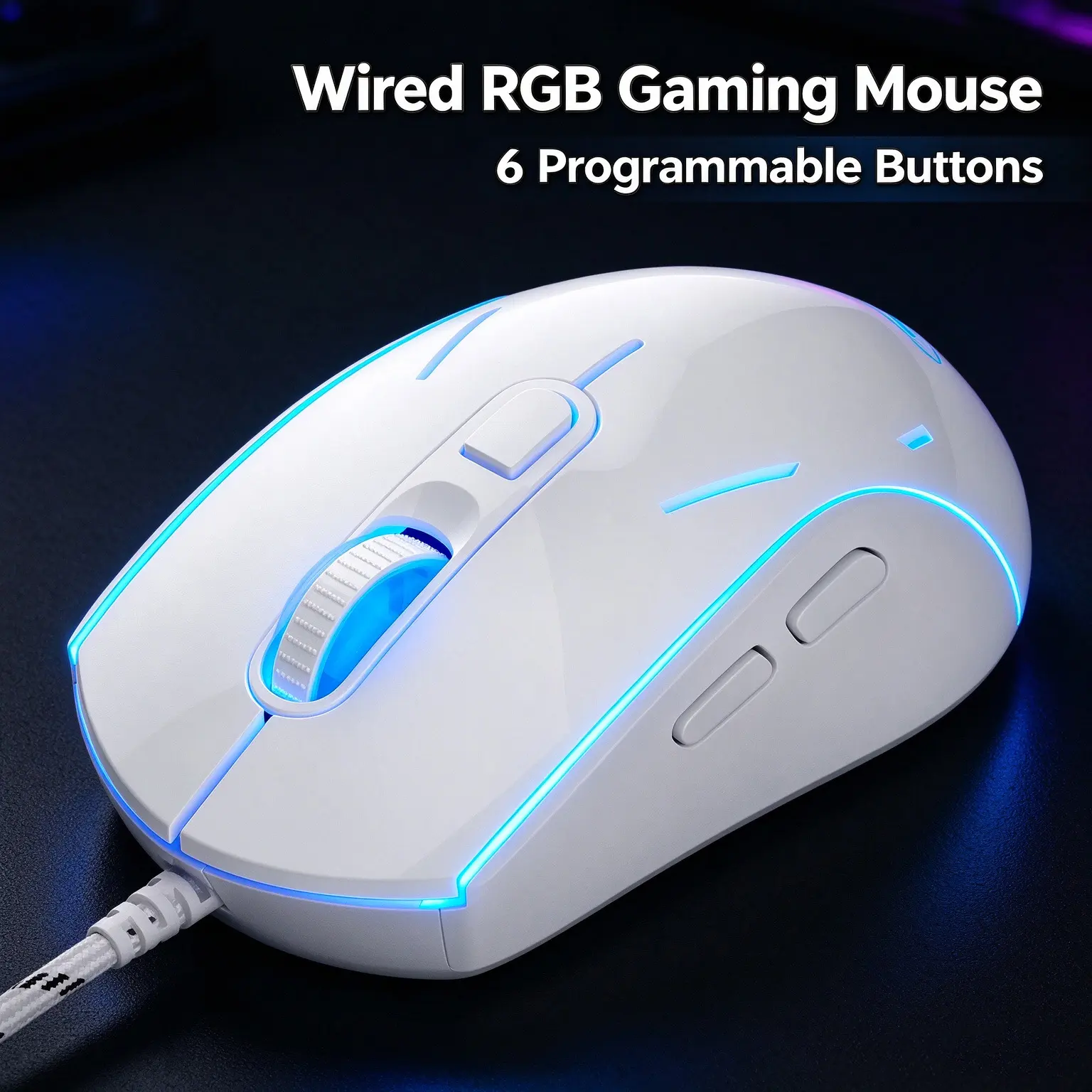 Magegee White Wired Silent Click Gaming Mouse - 7-Color Breathing RGB Backlit LEDs, 6 Programmable Buttons, 6-Level Adjustable DPI Up to 3200, Ergonomic USB Device for Gamers, Compatible with PC Laptop Desktop & Creamy Keyboard, Mouse For Gaming