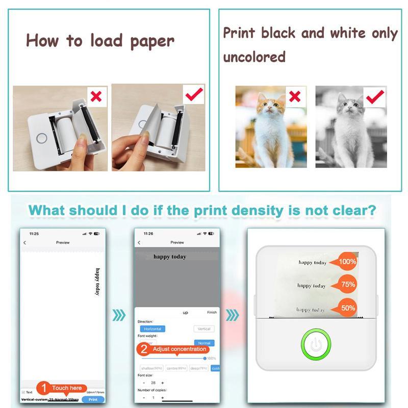 Portable Mini Printer, 1 Count USB Rechargeable Bluetooth-compatible Thermal Printer with 5 Rolls Paper, Compatible with iOS & Android, Office Supplies