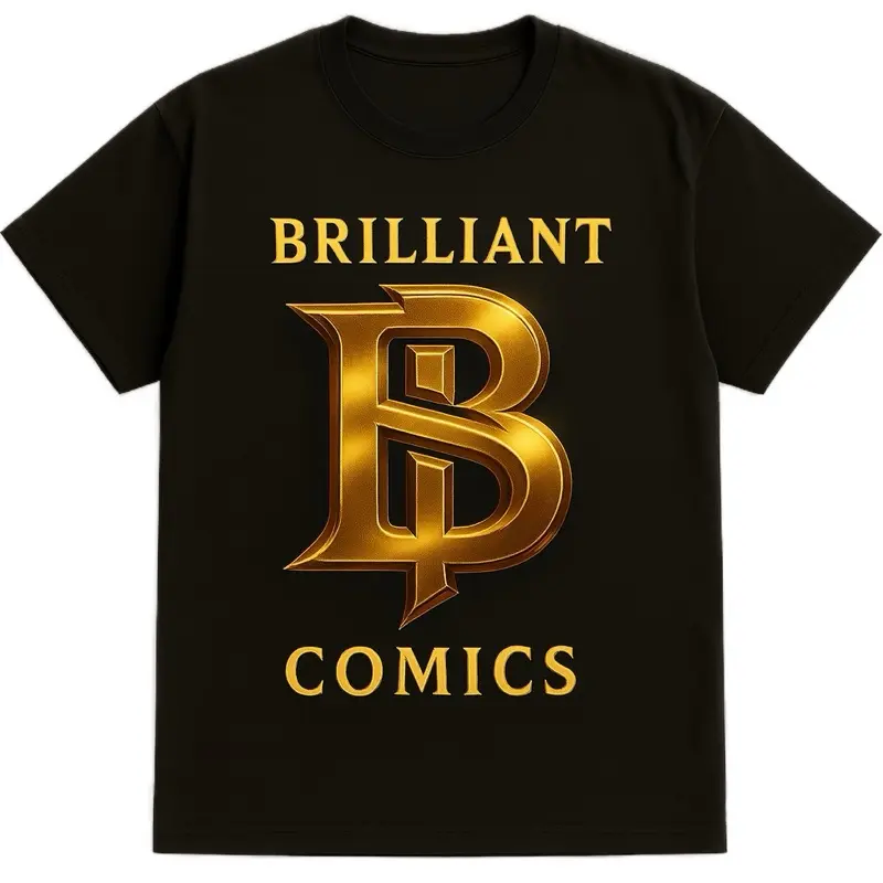 Brilliant Comics + Brilliant Black LIMITED EDITION Tee - Gold Letter B Design on Black T-Shirt Menswear Tshirt Streetwear Crewneck Shortsleeve Casual Man Top