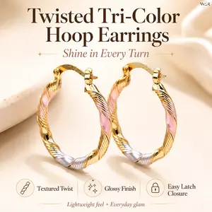 Two Tone Hoop Earring Gold Silver Pink Twisted Sparkling Elegant Lightweight Comfortable Versatile Feminine Bold Gift for Women Girls Daily Wear Special Occasion Perfect Accessory