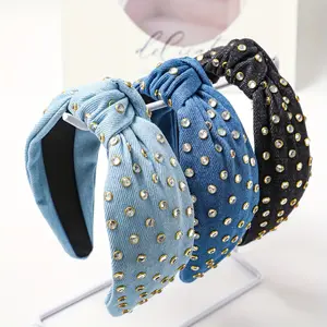3pcs Denim Knotted Headbands with Rhinestone Embellishments  Stylish Wide Hair Accessories for Women, Elegant and Simple Design, Perfect for Casual Attire, Stylish Hair Ties|Knotted Headband Style|Denim Fabric Headband, Head Bands Hair Acce