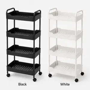 4-tier narrow gap mobile storage cart with wheels — multifunctional shelving for kitchen, bathroom, living room, and bedroom; layered storage for snacks, toys, and books; floor-standing narrow gap storage rack