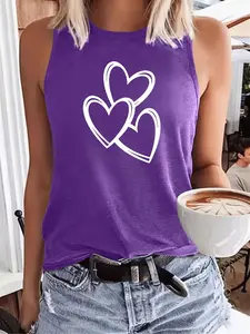 Hearts Graphic Women's Thin Fitted Round Neck Sleeveless Tank T-Shirt Top, Comfortable Fabric, Casual Simple Design, Perfect for Everyday Wear, Womenswear