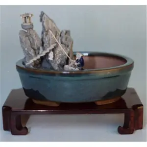 Bonsai Boy J1 8 x 6 in. Water & Stone Landscape Scene - Ceramic Bonsai Pot