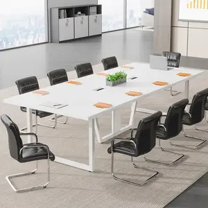 LITTLE TREE 8FT Conference Table, 94.49 L x 47.24 W x 29.53 H Inches Large Meeting Podcast Table for 10 People, Business Style Wooden Training Table with Strong Metal Frame for Office Conference