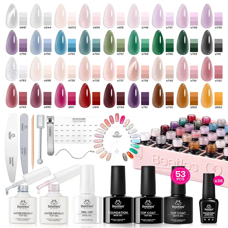 Beetles Jelly Pink Nude UV Gel Nail Polish Set Pristine Grace Classic Smooth and Glossy Nude with Base and Matte Top Coat DIY Manicure Gift Nail Art for Women