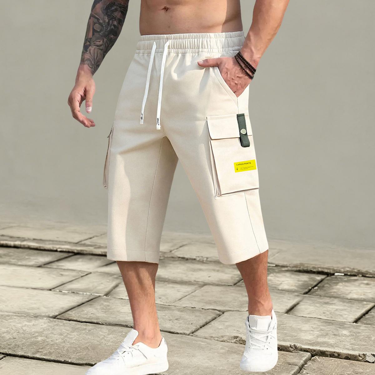 Pack of 5 men’s cargo shorts with an adjustable drawstring elastic waistband design, multiple practical pockets, flap side cargo pockets with large capacity, a casual, versatile style—an ideal everyday casual gift for a street-style boyfriend.