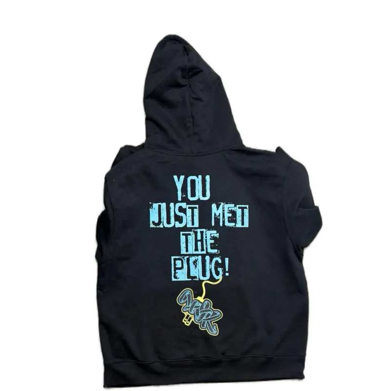 LVK "You Just Met The Plug Hoodie" Gamma Blue - Black Hoodie with Blue Logo
