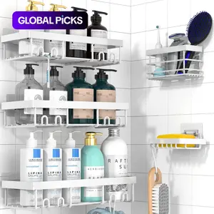 Bathroom Shower Shelf, 5 Counts Wall Mounted Shower Storage Rack, Bathroom Accessories for Bathroom Storage & Organization, Bathroom Organizing Accessories #GLOBAL PICKS