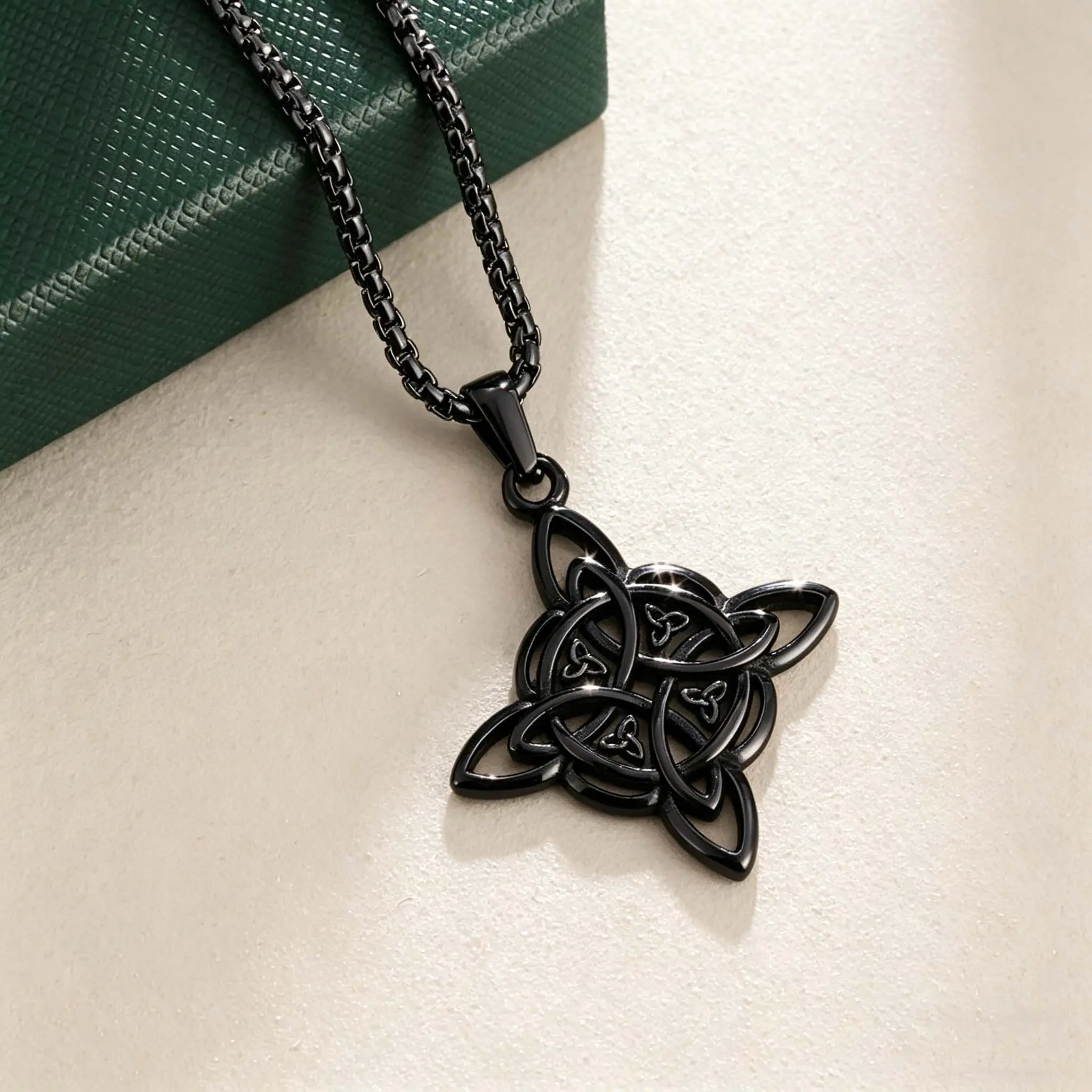 Mystical Witch Knot Necklace with Celtic Knotwork Pendant, Polished Amulet for Women & Men, Lightweight Jewelry on a Steel Chain, Meaningful Gift, Connection, Eternal Cycle