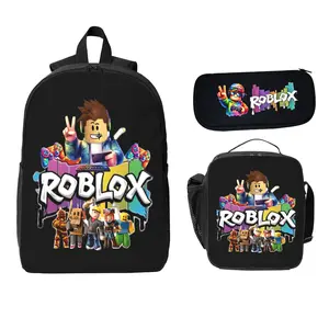 Cartoon Roblox 3Pcs Backpack School Bag with Lunch Bag Pencil Case Bookbag for Teens Elementary Middle High School