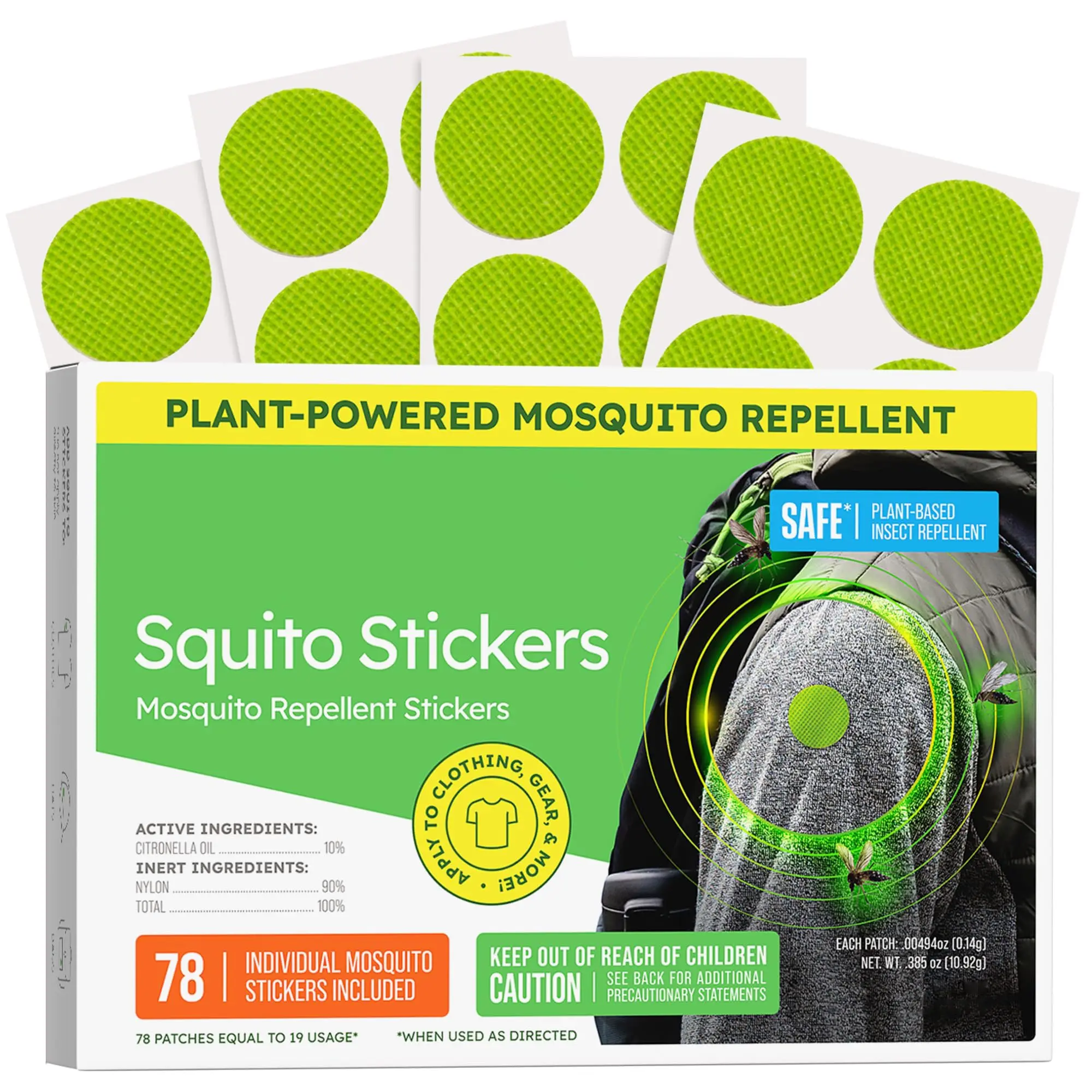 78 Mosquito Repellent Patch Stickers with Natural Citronella Oil, DEET-Free Insect Repellent for Clothing, Bags, Camping, Beach, Travel & Outdoor Activities