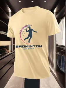 Casual Sports Style Badminton Sport Printed Short Sleeve T Shirts for Daily Sports Training and Outfit