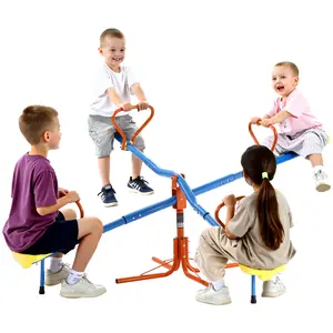 VEVOR Kids Seesaw, 110 lbs Load Capacity per Seat, Sit and Spin Teeter Totter with 4-prong Support Legs, Kids Outdoor Playground Equipment, Swiveling 360 Degrees Rotating for Children Aged 3+, 4 Seats