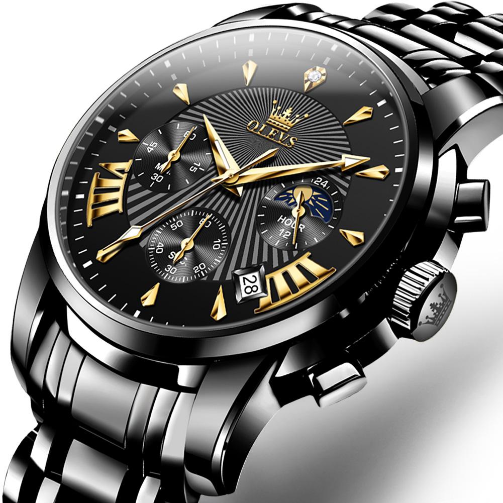 【Father's Day Gifts 】OLEVS Men's Watch Chronograph Business Dress Quartz Stainless Steel Water Resistant Luminous Date Wristwatch