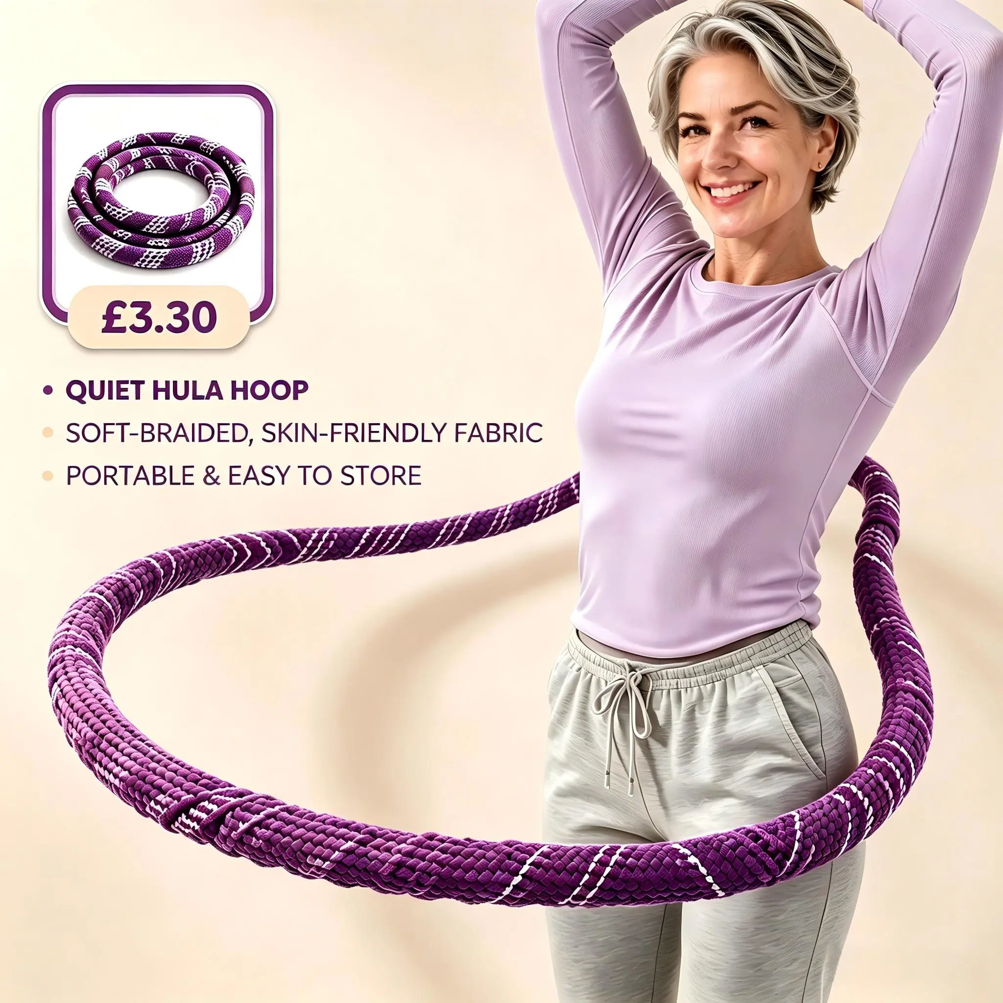 Spring‑Loaded Weighted Fitness Hula Hoop for Core Workouts, Purple In‑Stock, Soft Woven Anti‑Pinch Design, Lightweight Easy to Carry for Home Daily Exercise, Silent Gentle Motion, Unisex Core‑Focused Movement Solution for Beginners equipment training gym