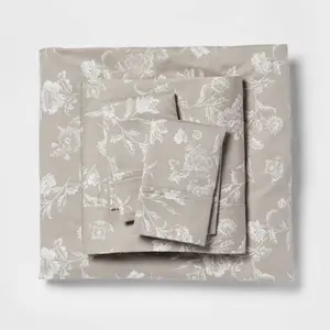 Full Printed Performance 400 Thread Count Sheet Set Khaki Floral - Threshold: Cotton, Includes 4 Pieces, Fits 18" Mattress
