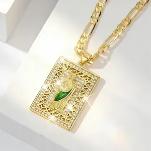 Vintage St. Jude Pendant Necklace for Men 14K Gold Plated Religious Catholic Jewelry Sturdy Chain Durable for Everyday Party Wear Ideal Religious Gift