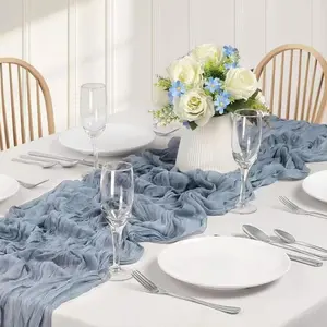 Blue Cheese Cloth Rectangle Tablecloth, Boho Gauze Tablecloth 90x300cm, Romantic Transparent Tablecloth for Weddings, Baby Showers, Birthdays