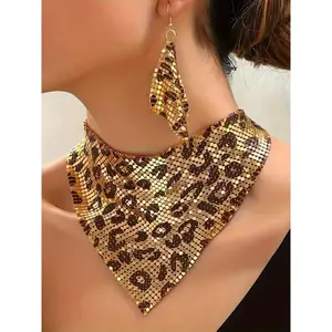 Trendy Women's Leopard Print Geometric Jewelry Set Elegant Party Daily Fashion Accessories All Match Stylish Necklace Earrings Perfect Birthday Gift For Women Teacher Appreciation With Makeup Pouch And Bracelets