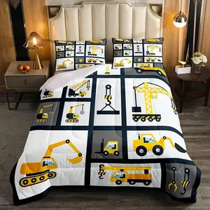 Construction Comforter Set Twin Full Queen King Size,Excavators  Truck Car Bedding Set, All Season Vehicle Duvet Set with Pillowcase, Breathable Soft Blanket, Figure Print Blanket
