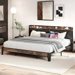 LIKIMIO Bed Frame, Storage Headboard with Charging Station, Solid and Stable, Noise Free, No Box Spring Needed, Easy Assembly LIKIMIO Bed Frame, Storage Headboard with Charging Station, Solid and Stable, Noise Free, No Box Spring Needed, Easy Assembly