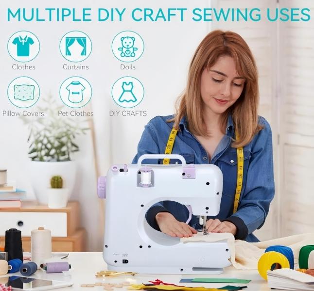 Mini Portable Sewing Machine | 12 Built-in Stitches | 2-Speed Foot Pedal | White | For Beginners Kids Home DIY | Multifunctional Hand Tool Accessory Mini Portable Sewing Machine | 12 Built-in Stitches | 2-Speed Foot Pedal | White | For Beginners Kids Home DIY | Multifunctional Hand Tool Accessory