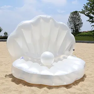 Giant 59" Inflatable Seashell Pool Float with Pearl Ball - Perfect for Mermaid & Ocean Themed Parties, Summer Beach Fun