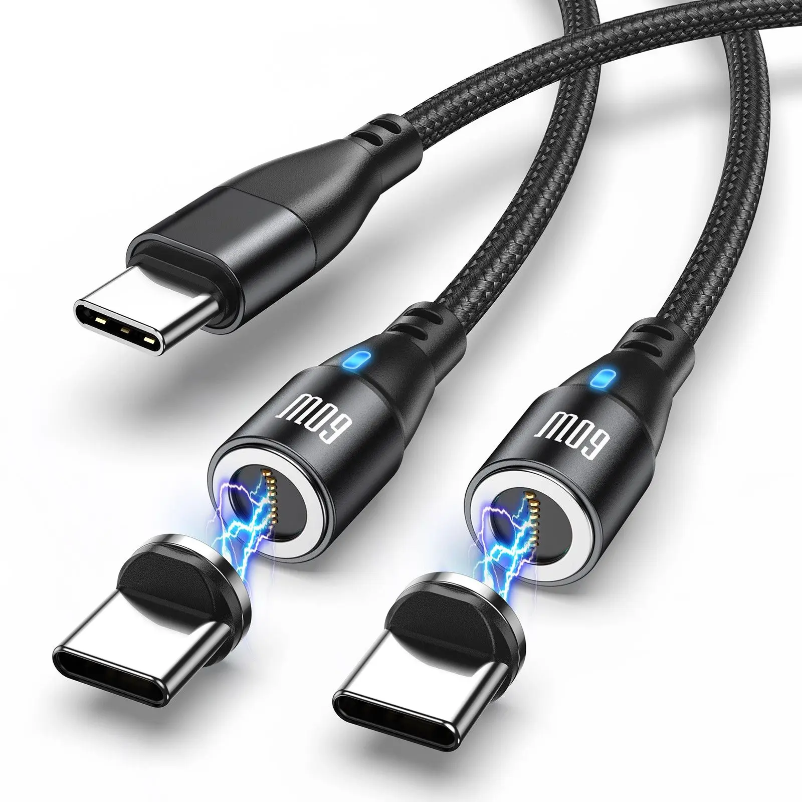 [Buy 1 Get 2] 9Pin PD 60W Magnetic USB-C Charging Cable (2 Pack, 3.3ft + 6.6ft) – 3A Fast Charging Type-C Magnet Cable, Nylon Braided, for Phones, Tablets & Laptops