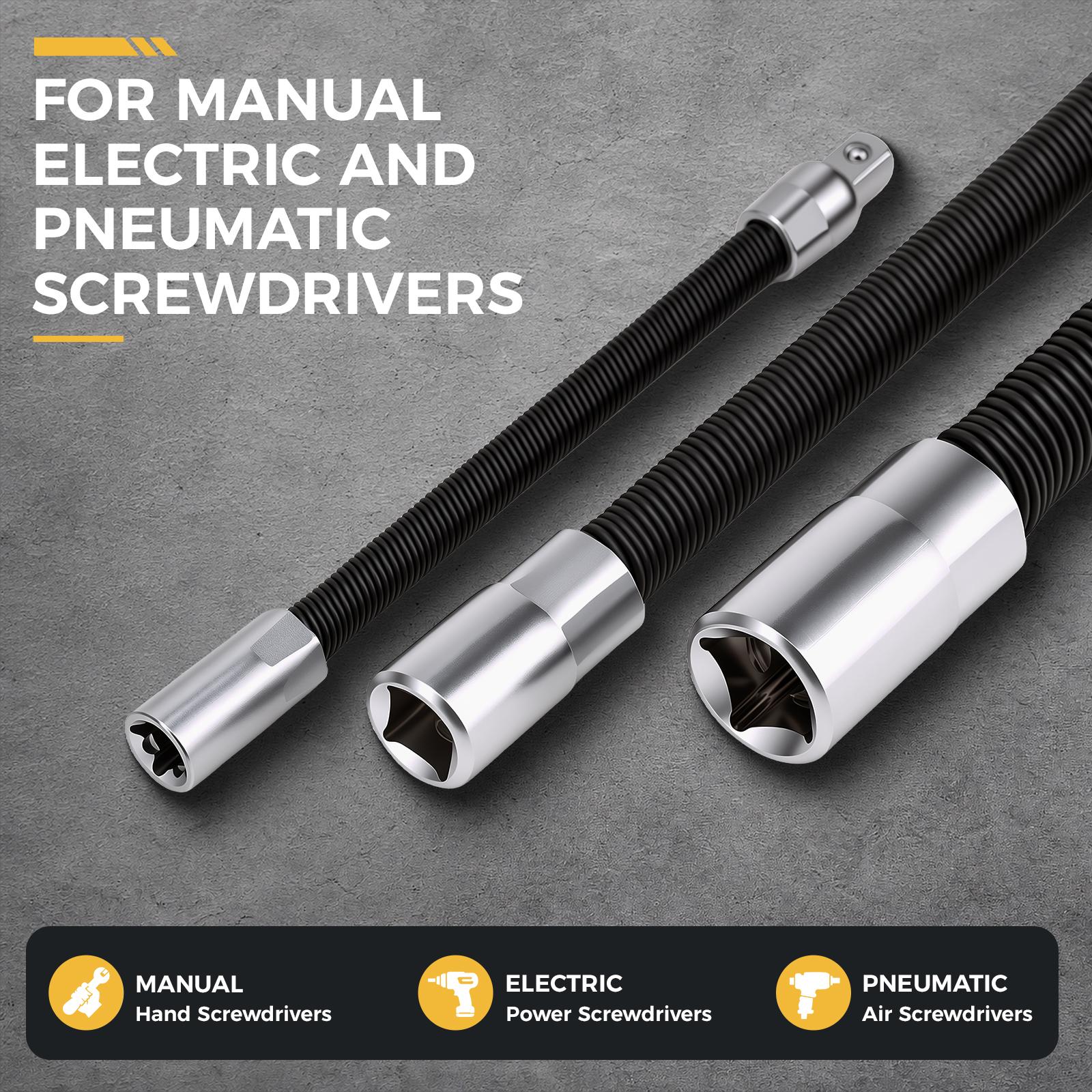 GJANSH Flexible Socket Extension Bar Set 3-Piece 1/2" 3/8" 1/4" Shaft Drive 10" 8" 6"-Spring-Loaded Detent Balls to Prevent Slipping, fathersdaygift fathersdaygift