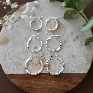Small Mexican Inspired Diamond Cut Hoop Earring 3 pcs Set