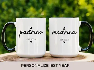 Padrino Madrina Mug Set, Spanish Godparents Gift Personalized With EST Year, Baptism Proposal Mug Set, Catholic Gift For Godmother Godfather Coffee Cup