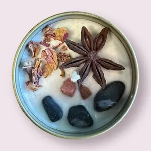 Aries Crystal Candle, Zodiac Candle w/ Gemstones + Herbs