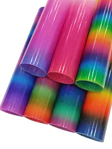 Gold glitter rainbow gradient artificial leather roll, 12 x 54 inches, gradient PVC vinyl fabric, suitable for DIY earrings, bows, bags and holiday party decoration handmade, American stock