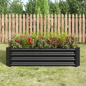 Black 4*2*1FT Rectangular Metal Raised Garden Bed Kit, Heavy Duty Rust Resistant Elevated Planter Box, Outdoor Patio Backyard Gardening Plant Container for Growing Vegetables, Herbs, Flowers, Succulents and Fresh Plants Easy to Assemble