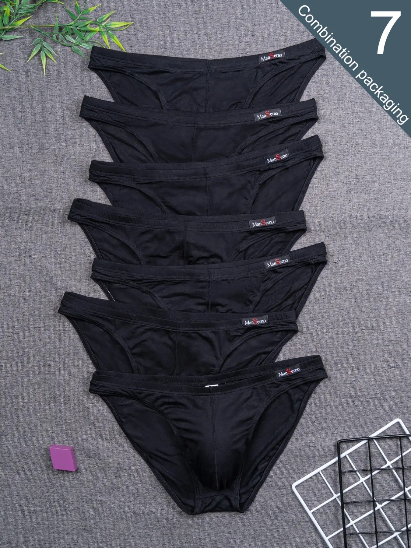 [Men's Briefs] 7-Piece Set, Bamboo Fiber Black Men's Briefs, Casual Fitted Briefs, All-Season Wear, Simple and Stylish, Breathable and Comfortable, Outdoor Casual, Soft and Stretchy Men's Underwear