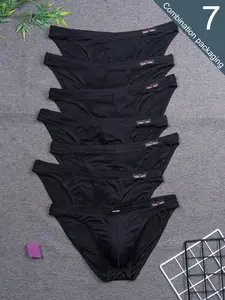 [Men's Briefs] 7-Piece Set, Bamboo Fiber Black Men's Briefs, All-Season Wear, Simple and Stylish, Breathable and Comfortable, Outdoor Casual, Soft and Stretchy Men's Underwear