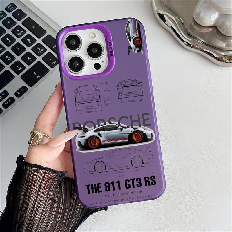 Sports GT3-RS P-Porsche Supercar-911 Phone Case for iPhone 17 16 15 14 13 12 Pro Max Air | Multicolor Matte Laser Metallic Phone Case | Aurora Gradient Finish with Smooth Matte Texture | Durable Scratch-Resistant Anti-Fingerprint Protective Cover
