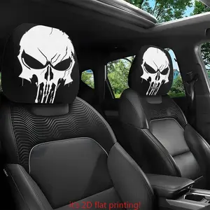 2pcs Skull Tough Guy Design Car Interior Head Pillow Cover | Made from 100% Polyester, Easy to Install And Machine Washable | Provides Neck Support And Enhances Seat Longevity | Ideal for Long-Distance Road Trips