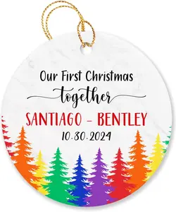 Personalized Our First Christmas Engaged Ornament 2024 Xmas, Gay Pride LGBT Rainbow Ornaments Gift for Couple Gay LGBT Newlywed Wedding Engaged, Christmas Tree Rainbow LGBT Ornament Custom Names Date, Our First Christmas Together #1 Ornament
