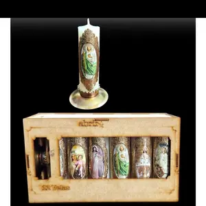 12 Velas Devocionales Santos Estuche Madera Candle Decor