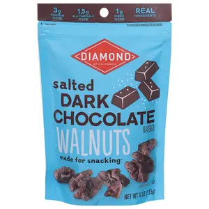 Diamond of California Salted Dark Chocolate Walnuts, 4 oz, 1 Pack Snack Homemade