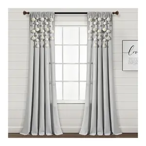 Boho Pom-Pom Tassel Linen Window Panel 52X63 byLush Decor