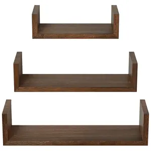 Floating Shelves Wall Mounted, Solid Wood Wall Shelves Set of 3, Dark Brown…