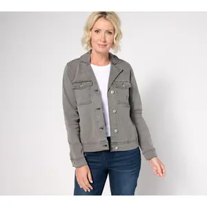 Denim & Co. Grey Wash Classic Denim Jacket With Pockets