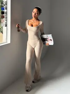 Women's Knitted Yoga Jumpsuit Long Sleeve Fall & Winter Sportswear, Sexy Plain Design Below the Ankle, Comfortable Ladies' Activewear