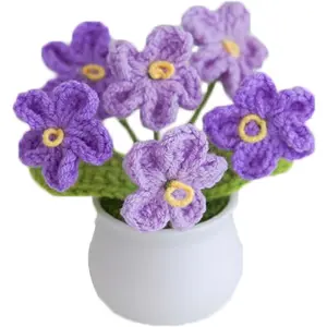 Knitting Crochet Forget Me Not Flowers Potted Plants, Gradient Forget Me Not Flowers for Wife, Girlfriend and Women, Handmade Flowers for Car Decoration, Home Decoration，DTY fabric