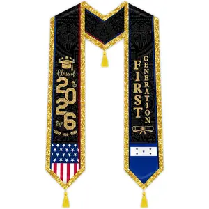 Graduation Stole Class of 2026 with Gold Glitter Trim, First Generation Sash for Unisex Adult 75" Long