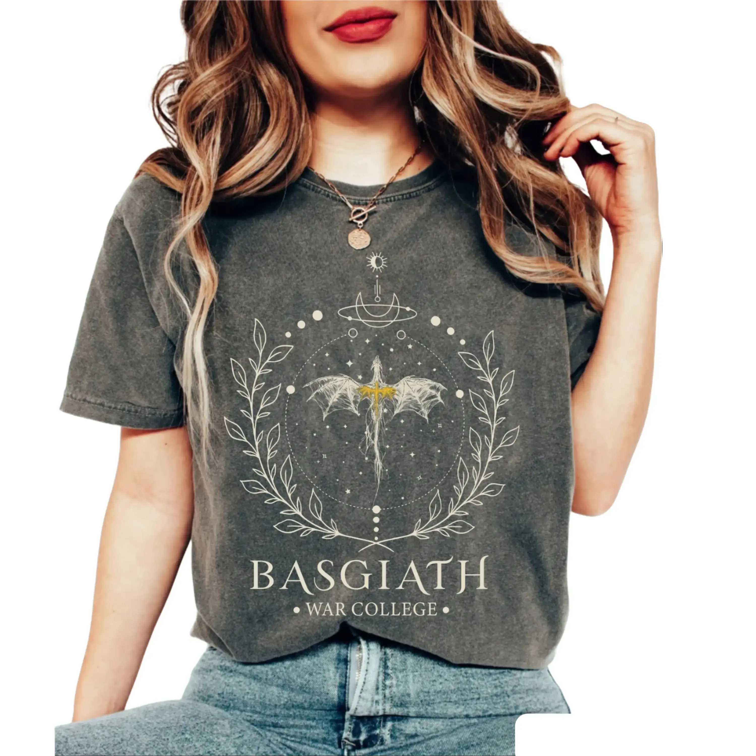 Comfort Colors Basgiath War College Shirt, Fourth Wing Dragon T-Shirt, Dragon Rider Shirt, Celestial Sword & Moon Graphic Tee, Fantasy Bookish Reader Gift