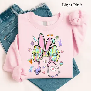 Easter Nurse Coquette Sweatshirt or T-Shirt, Stethoscope Sweatshirt, Happy Easter, Nurse Easter Brushstroke, School Nurse Shirt, Nurse Easter Bunny Ears Shirt